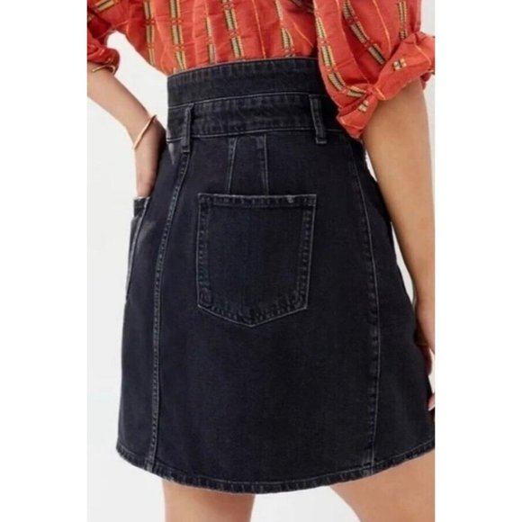 Anthropologie Pilcro Skirt Black Denim Button Front Paperbag Waist - Picture 4 of 14